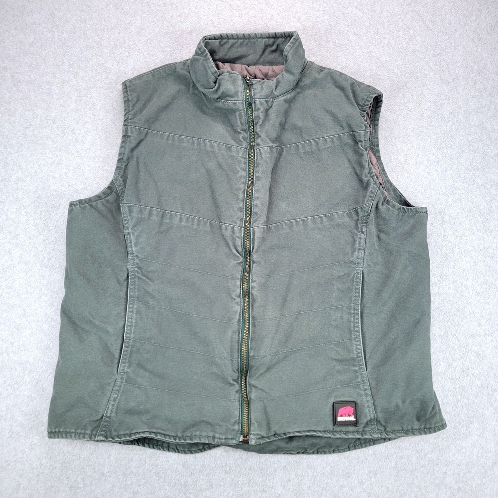 Berne Workwear Vest Women Large Green Canvas Quilted Full Zip WV24JAD